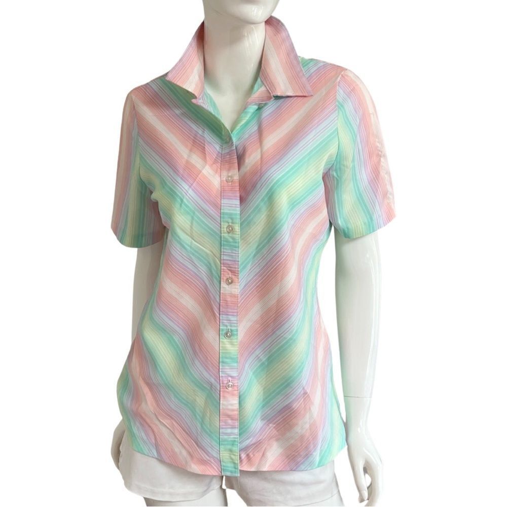 KILLER Vintage 1970s Pastel Rainbow Stripe Button Down Blouse